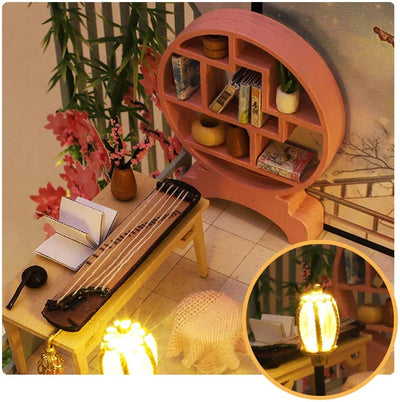 Dollhouse Miniature with Furniture Kit Plus Dust Proof and Music Movement - Guqin Pavilion (1:24 Scale Creative Room Idea) Payday Deals