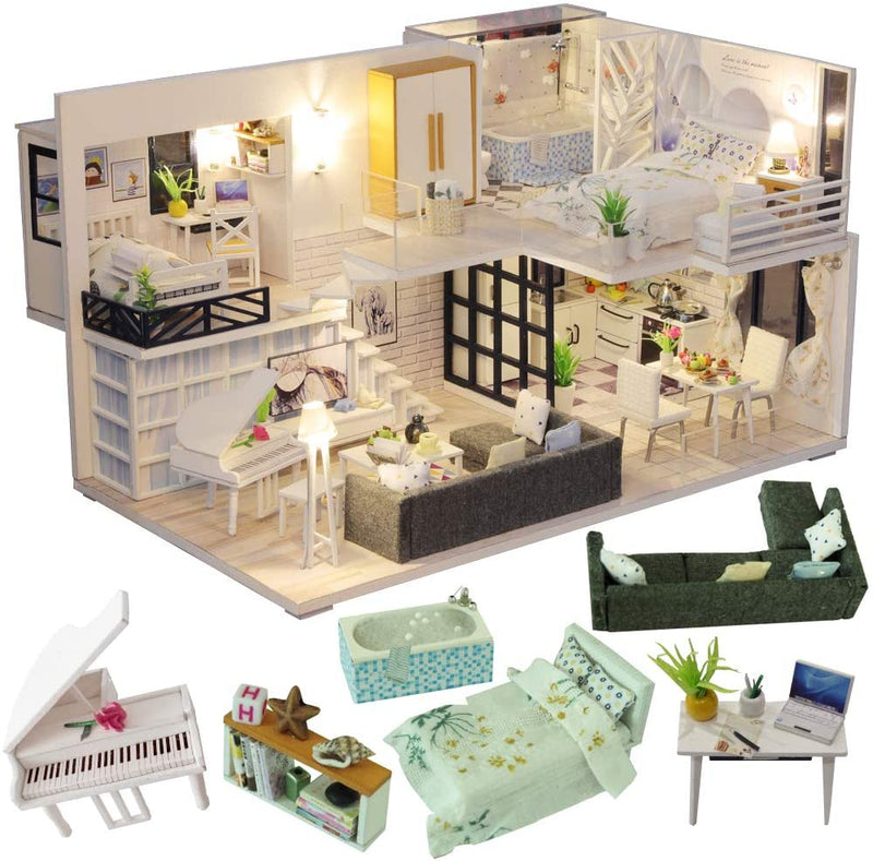 Dollhouse Miniature with Furniture Kit Plus Dust Proof and Music Movement - Happy time (1:24 Scale Creative Room Idea) Payday Deals