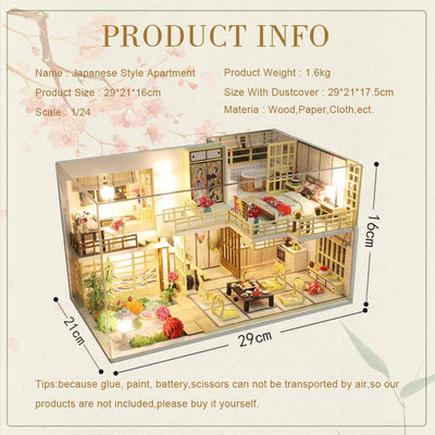 Dollhouse Miniature with Furniture Kit Plus Dust Proof and Music Movement - Japanese Apartment (1:24 Scale Creative Room Idea) Payday Deals