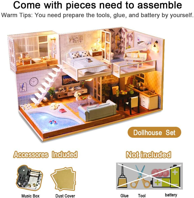 Dollhouse Miniature with Furniture Kit Plus Dust Proof and Music Movement - Met you (1:24 Scale Creative Room Idea) Payday Deals