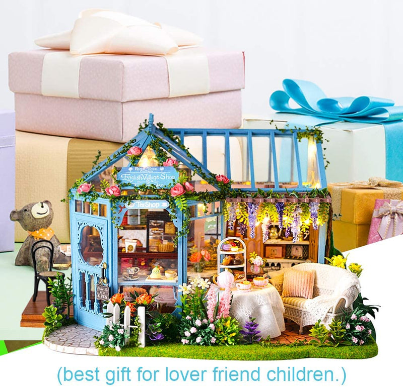 Dollhouse Miniature with Furniture Kit Plus Dust Proof and Music Movement - Rosa Garden Tea Payday Deals