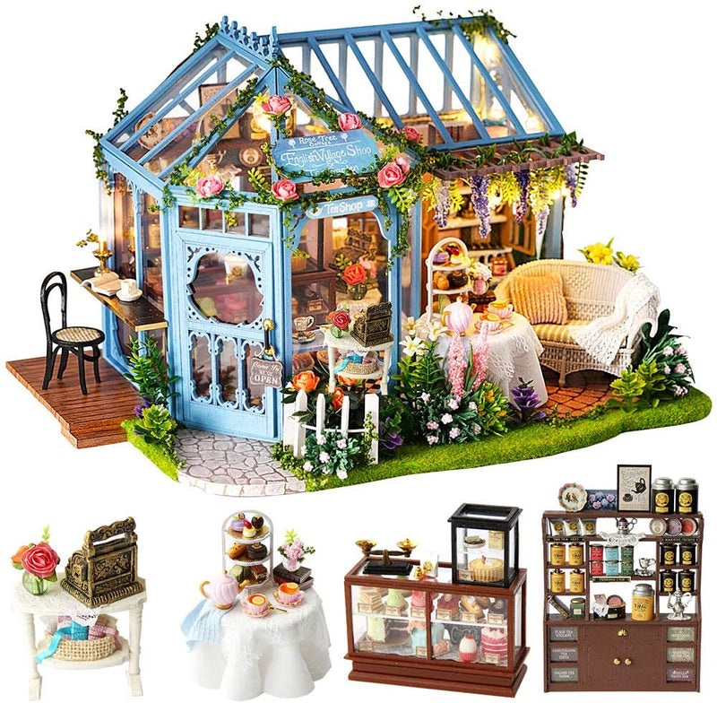 Dollhouse Miniature with Furniture Kit Plus Dust Proof and Music Movement - Rosa Garden Tea Payday Deals