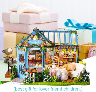 Dollhouse Miniature with Furniture Kit Plus Dust Proof and Music Movement - Rosa Garden Tea Payday Deals