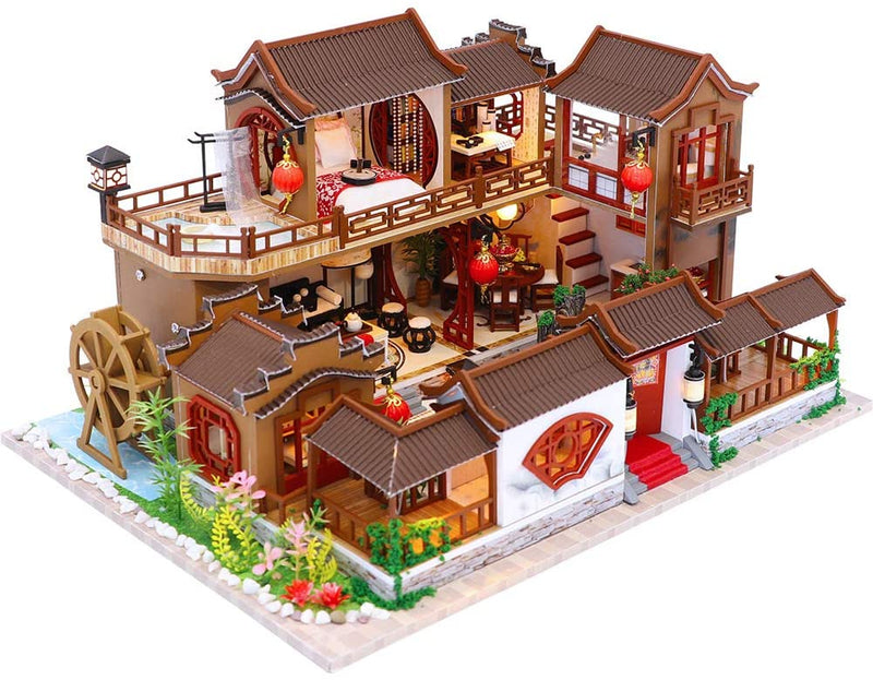 Dollhouse Miniature with Furniture Kit Plus Dust Proof and Music Movement - Tang Dinasty Town (1:24 Scale Creative Room Idea) Payday Deals