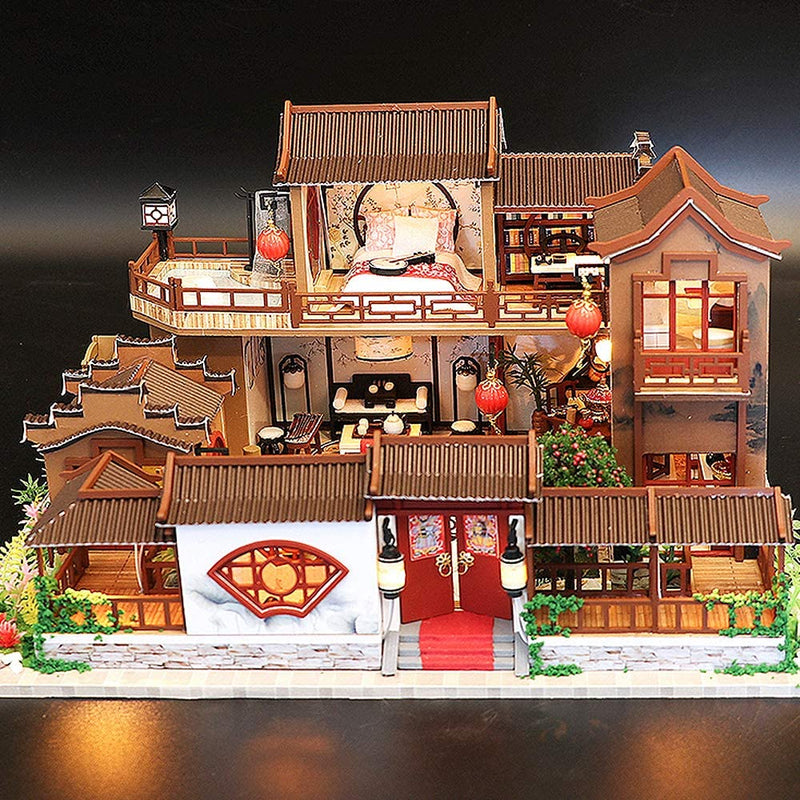 Dollhouse Miniature with Furniture Kit Plus Dust Proof and Music Movement - Tang Dinasty Town (1:24 Scale Creative Room Idea) Payday Deals