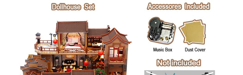 Dollhouse Miniature with Furniture Kit Plus Dust Proof and Music Movement - Tang Dinasty Town (1:24 Scale Creative Room Idea) Payday Deals