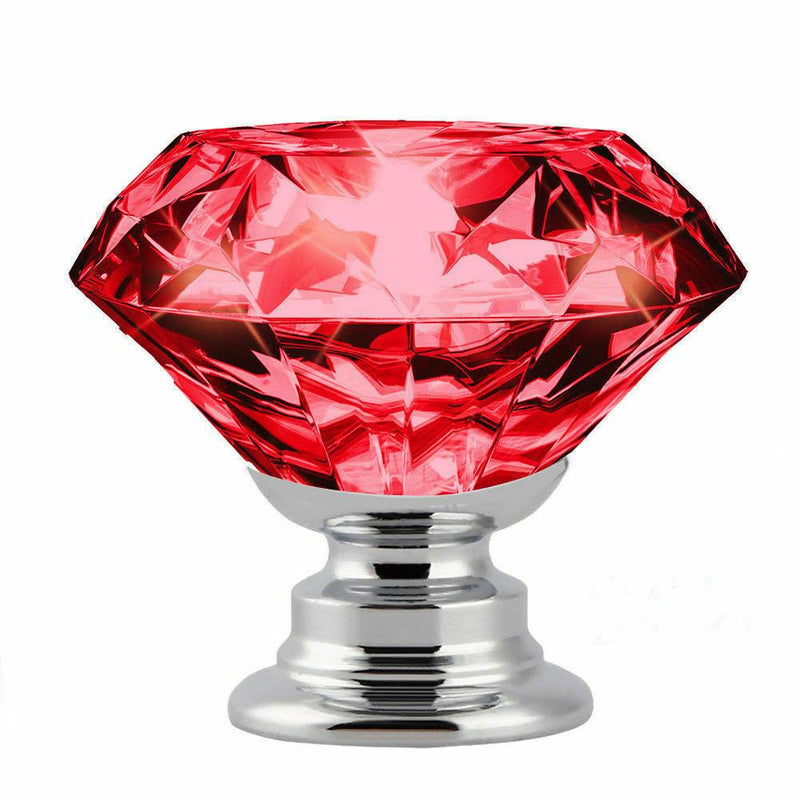 16 Pcs Red Crystal Knobs Diamond 30mm Diameter Door Cabinet Handle - Payday Deals