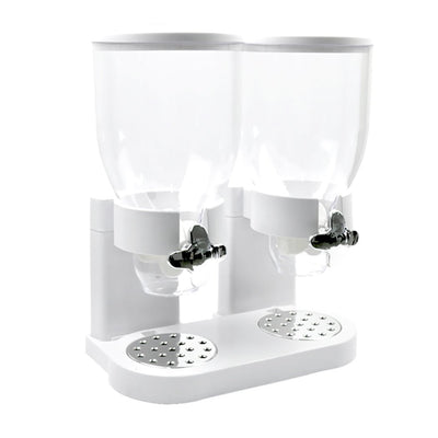 Double Cereal Dispenser Dry Food Storage Container Dispense Machine White Payday Deals