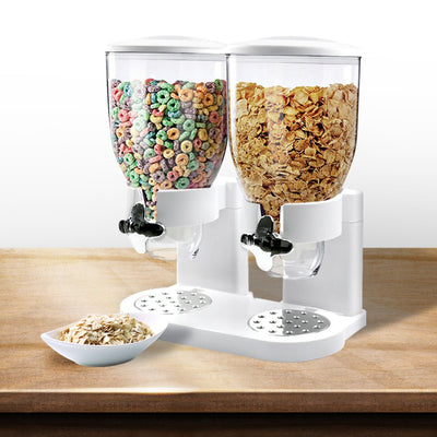 Double Cereal Dispenser Dry Food Storage Container Dispense Machine White Payday Deals