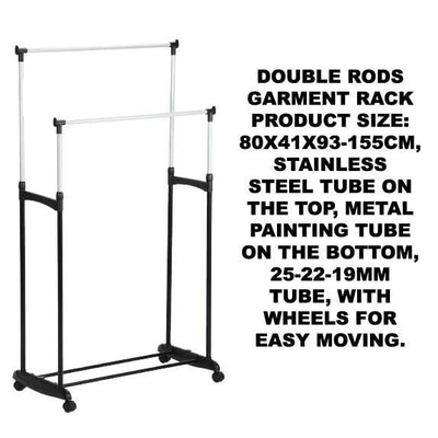 Double Clothes Rack Stainless Steel Tube Garment Hanger Shelf Holder Adjustable Payday Deals
