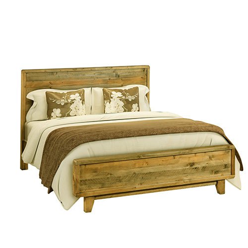 Double Size Wooden Bed Frame in Solid Wood Antique Design Light Brown Payday Deals