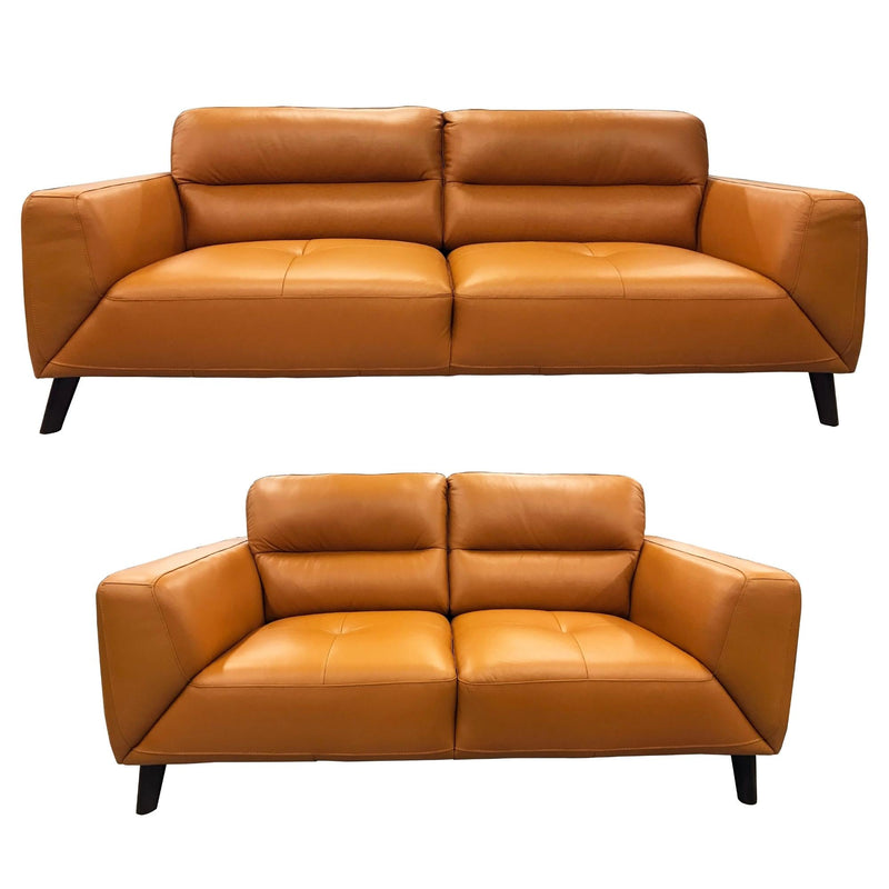 Downy  Genuine Leather Sofa Set 3 + 2 Seater Upholstered Lounge Couch Tangerine Payday Deals