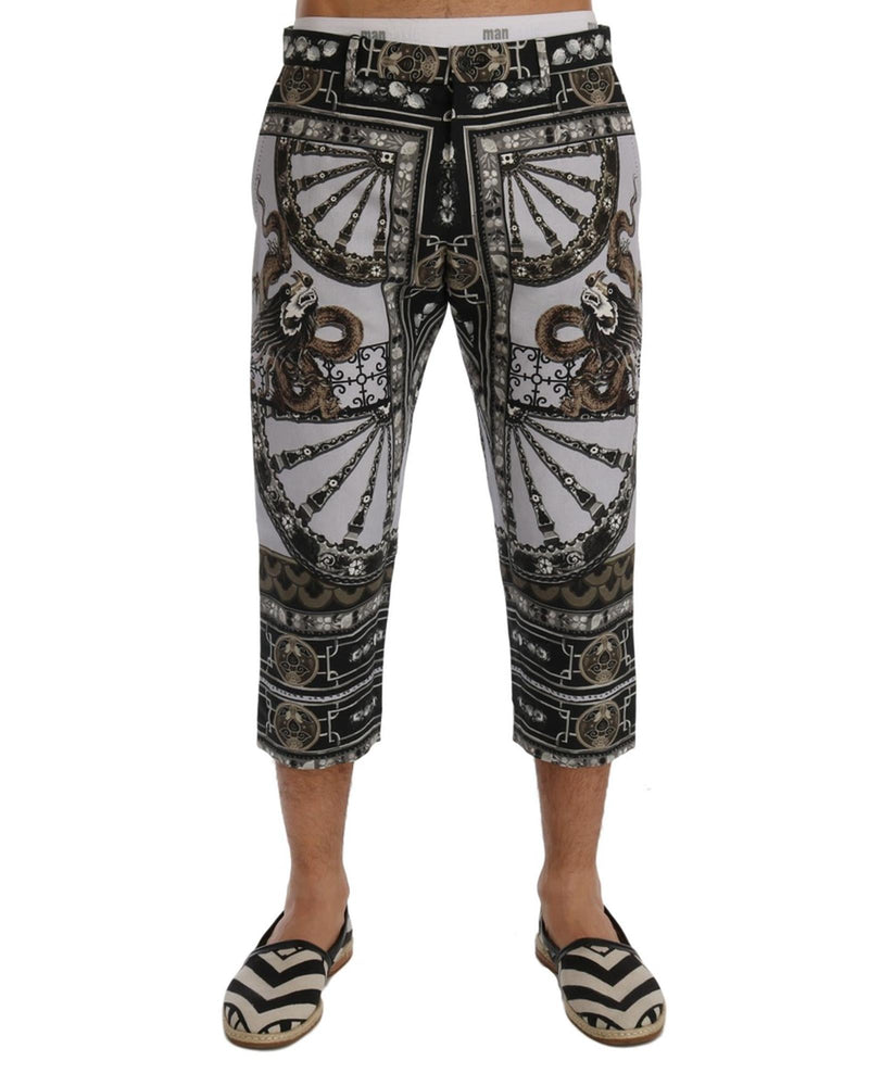 Dragon Print Capri 3/4 Pants Trousers with Logo Details 48 IT Men Payday Deals