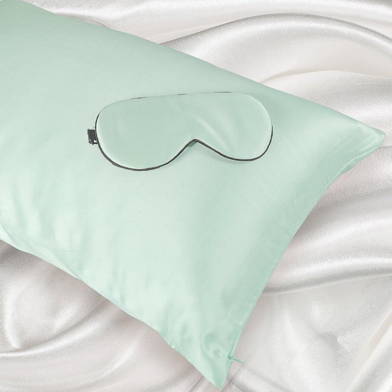 DreamZ 100% Mulberry Silk Pillow Case Eye Mask Set Green Both Sided 25 Momme Payday Deals