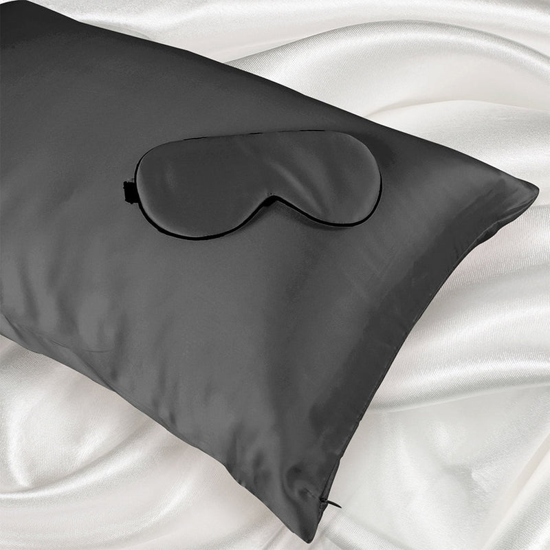 DreamZ 100% Mulberry Silk Pillow Case Eye Mask Set Grey Both Sided 25 Momme Payday Deals