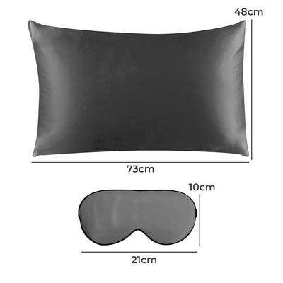 DreamZ 100% Mulberry Silk Pillow Case Eye Mask Set Grey Both Sided 25 Momme Payday Deals