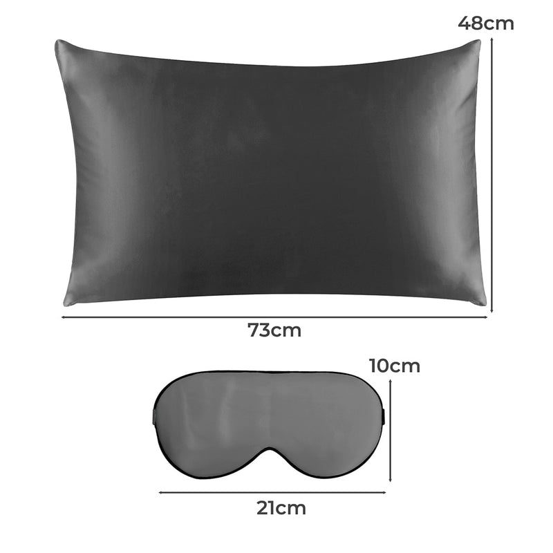 DreamZ 100% Mulberry Silk Pillow Case Eye Mask Set Grey Both Sided 25 Momme Payday Deals