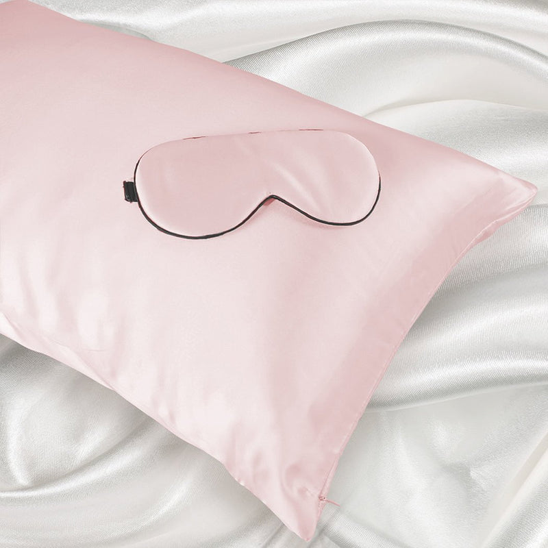 DreamZ 100% Mulberry Silk Pillow Case Eye Mask Set Pink Both Sided 25 Momme Payday Deals