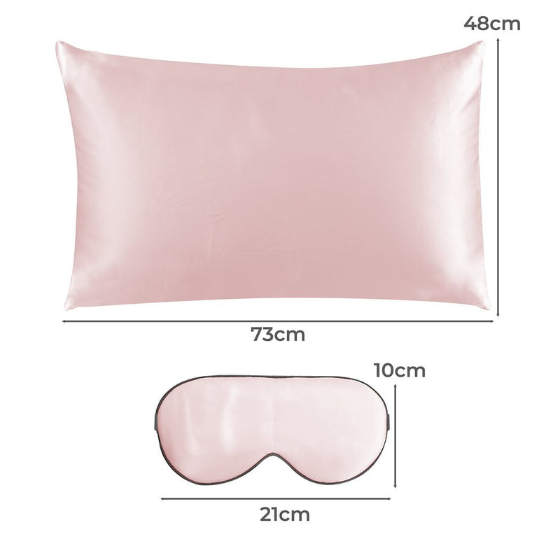 DreamZ 100% Mulberry Silk Pillow Case Eye Mask Set Pink Both Sided 25 Momme Payday Deals