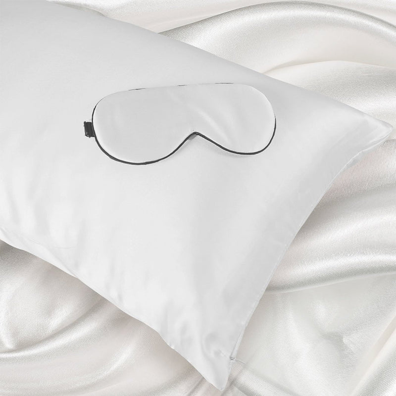 DreamZ 100% Mulberry Silk Pillow Case Eye Mask Set White Both Sided 25 Momme Payday Deals