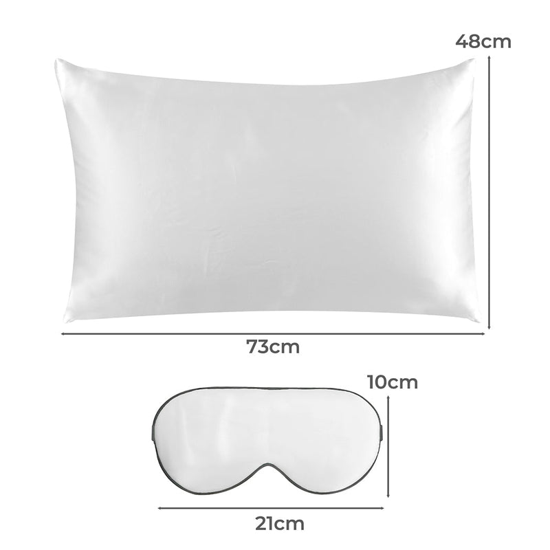 DreamZ 100% Mulberry Silk Pillow Case Eye Mask Set White Both Sided 25 Momme Payday Deals