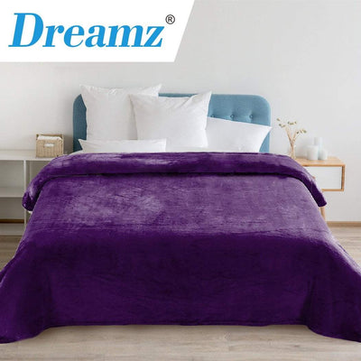 DreamZ 320GSM 220x240cm Ultra Soft Mink Blanket Warm Throw in Aubergine Colour Payday Deals