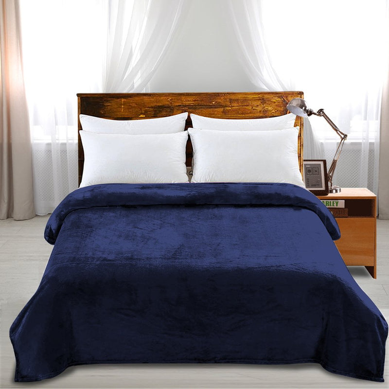 DreamZ 320GSM 220x240cm Ultra Soft Mink Blanket Warm Throw in Navy Colour Payday Deals