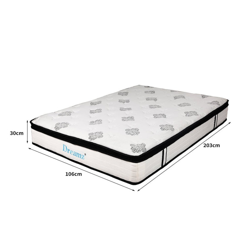 Dreamz Bedding Mattress Spring King Single Premium Bed Top Foam Medium Soft 30CM Payday Deals