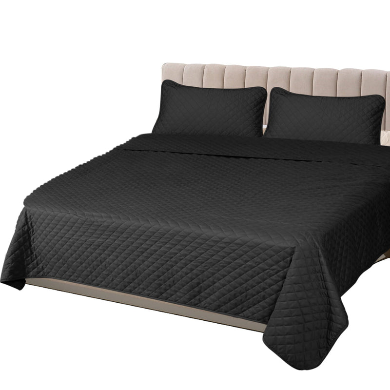 DreamZ Bedspread Coverlet Set Quilted Comforter Soft Pillowcases King Dark Grey Payday Deals