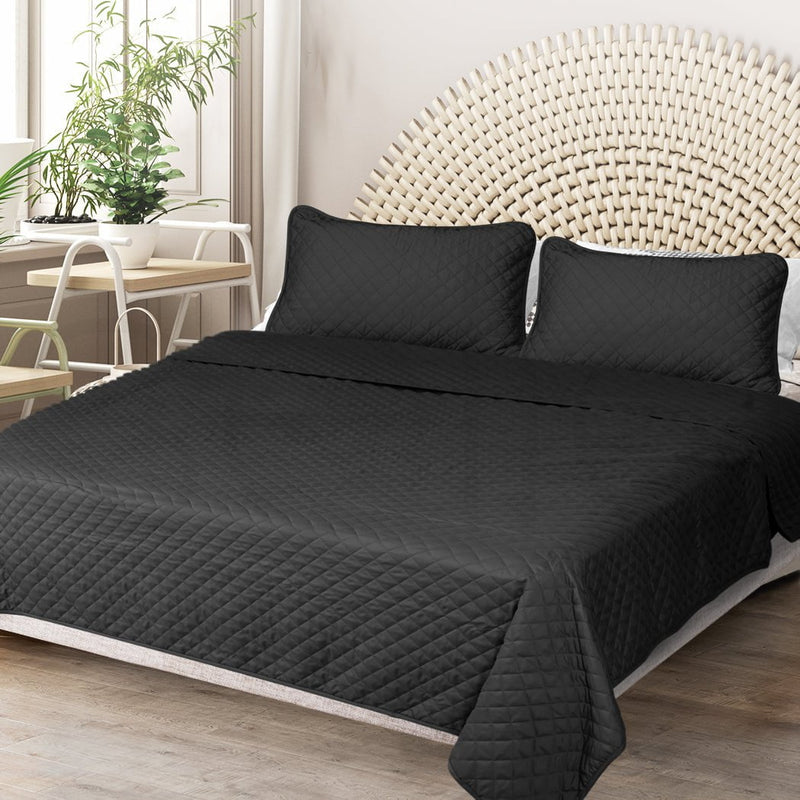 DreamZ Bedspread Coverlet Set Quilted Comforter Soft Pillowcases King Dark Grey Payday Deals