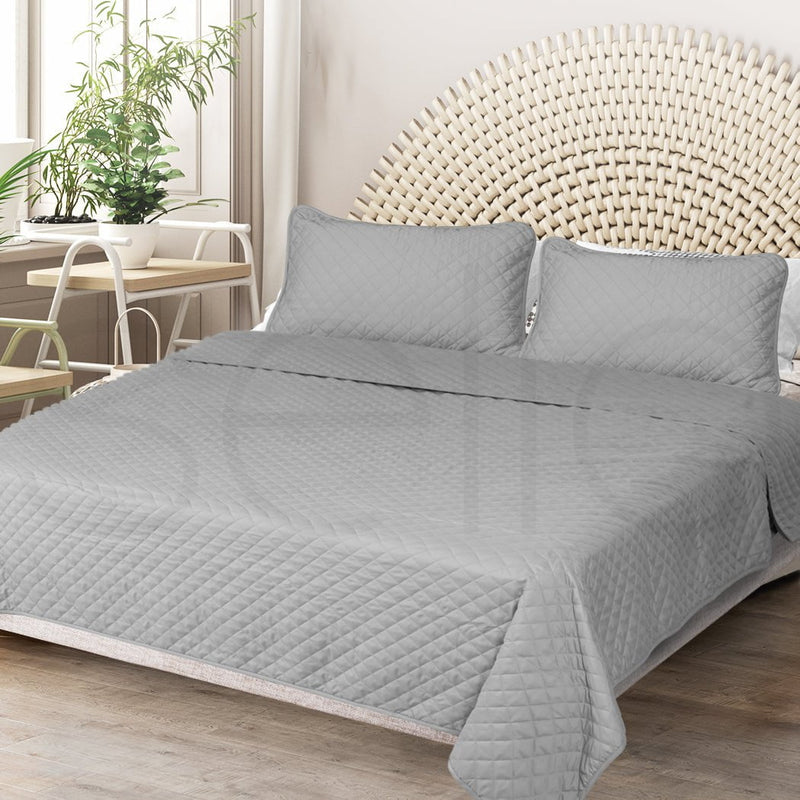 DreamZ Bedspread Coverlet Set Quilted Comforter Soft Pillowcases King Grey Payday Deals