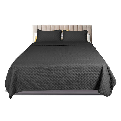 DreamZ Bedspread Coverlet Set Quilted Comforter Soft Pillowcases Queen Dark Grey Payday Deals