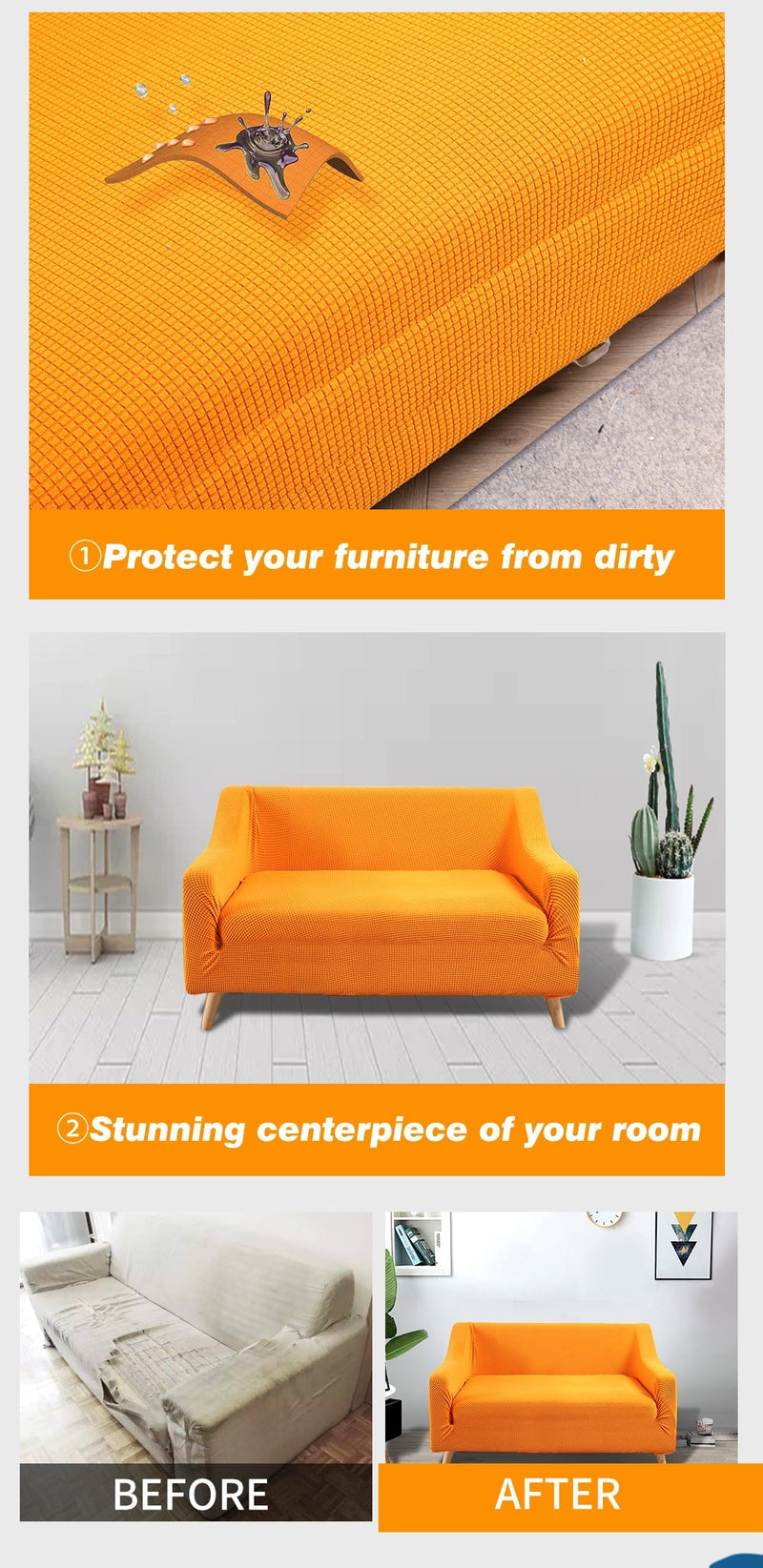 DreamZ Couch Stretch Sofa Lounge Cover Protector Slipcover 2 Seater Orange Payday Deals