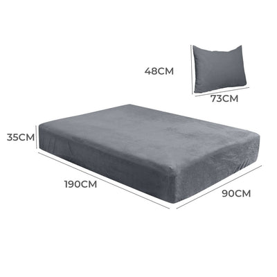 DreamZ Fitted Bed Sheet Set Pillowcase Flannel Single Size Winter Warm Dark Grey Payday Deals