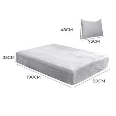 DreamZ Fitted Bed Sheet Set Pillowcase Flannel Single Size Winter Warm Silver Payday Deals