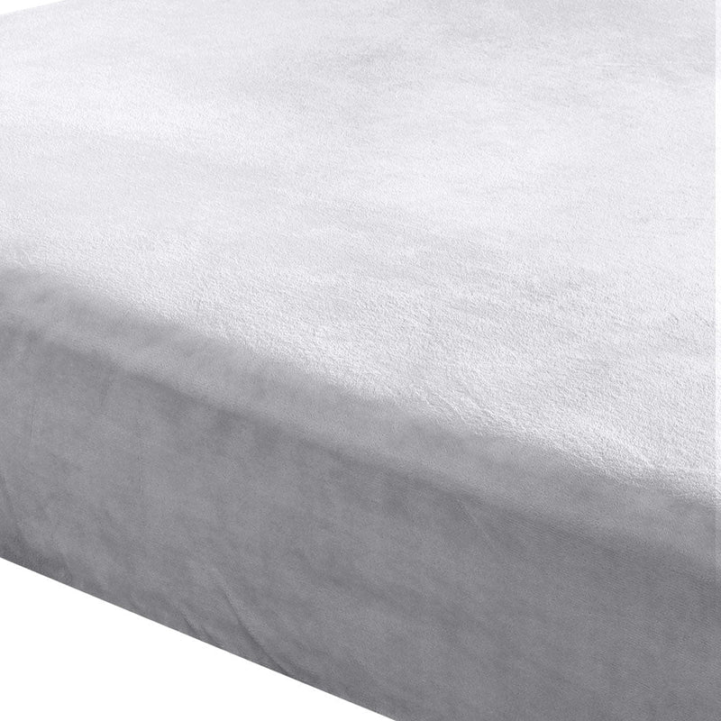 DreamZ Fitted Bed Sheet Set Pillowcase Flannel Single Size Winter Warm Silver Payday Deals