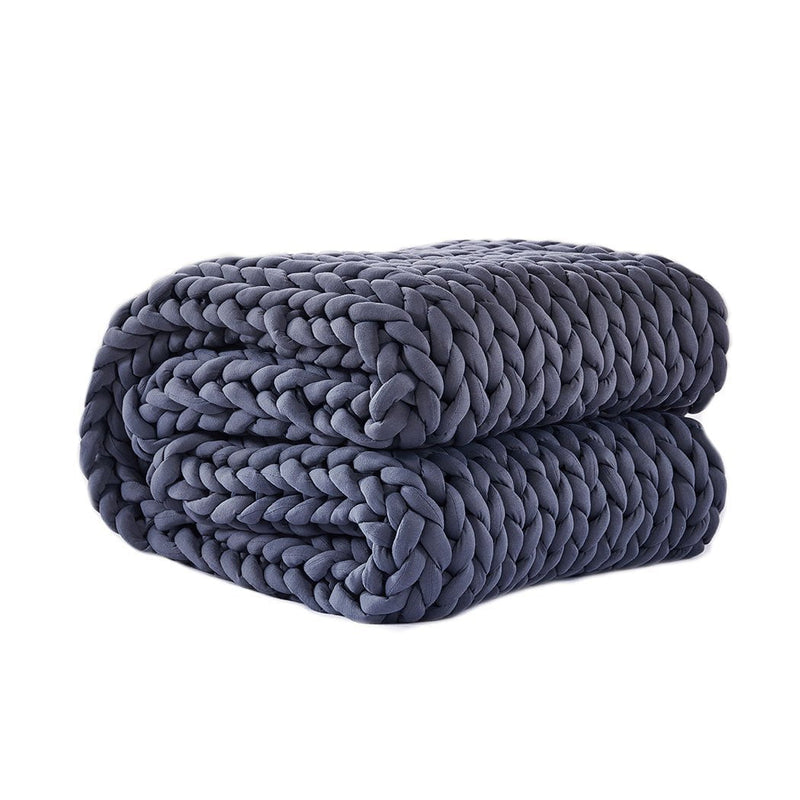 DreamZ Knitted Weighted Blanket Chunky Bulky Knit Throw Blanket 6.5KG Dark Grey Payday Deals