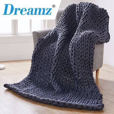 DreamZ Knitted Weighted Blanket Chunky Bulky Knit Throw Blanket 6.5KG Dark Grey Payday Deals