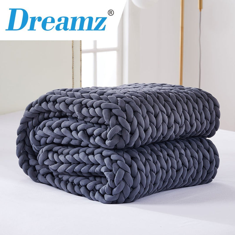 DreamZ Knitted Weighted Blanket Chunky Bulky Knit Throw Blanket 6.5KG Dark Grey Payday Deals