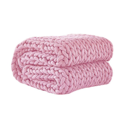 DreamZ Knitted Weighted Blanket Chunky Bulky Knit Throw Blanket 6.5KG Pink Payday Deals