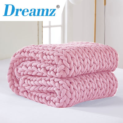 DreamZ Knitted Weighted Blanket Chunky Bulky Knit Throw Blanket 6.5KG Pink Payday Deals