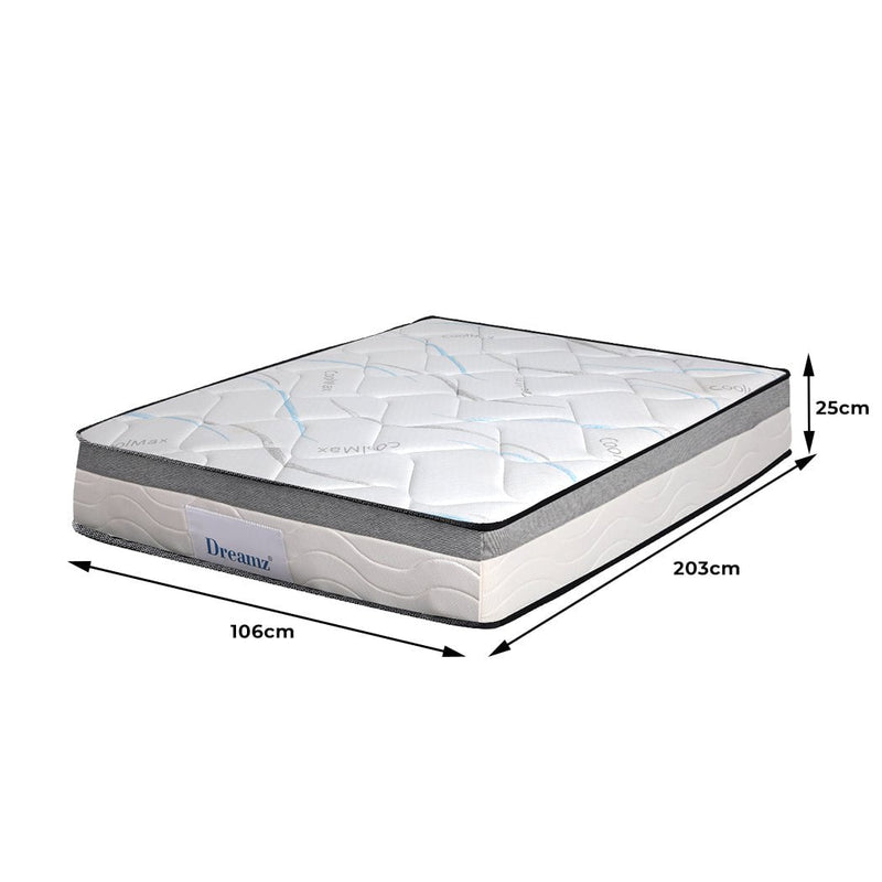 Dreamz Mattress King Single Size Bed Pocket Spring Medium Firm Premium Foam 25CM Payday Deals