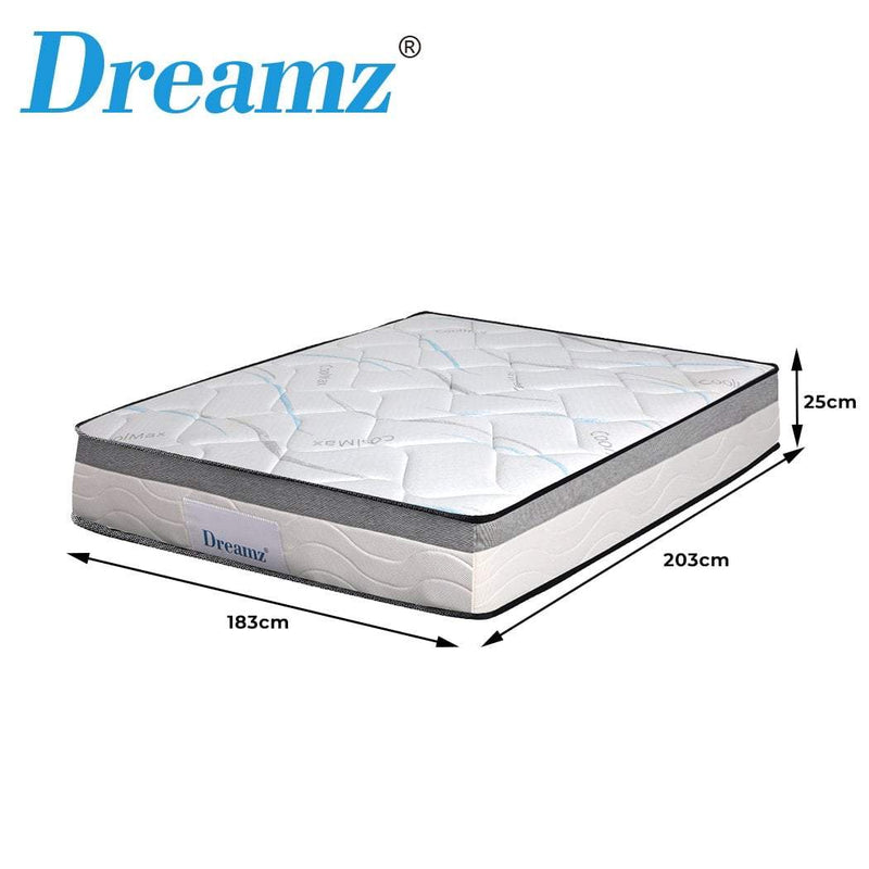 Dreamz Mattress King Size Bed Top Pocket Spring Medium Firm Premium Foam 25CM Payday Deals