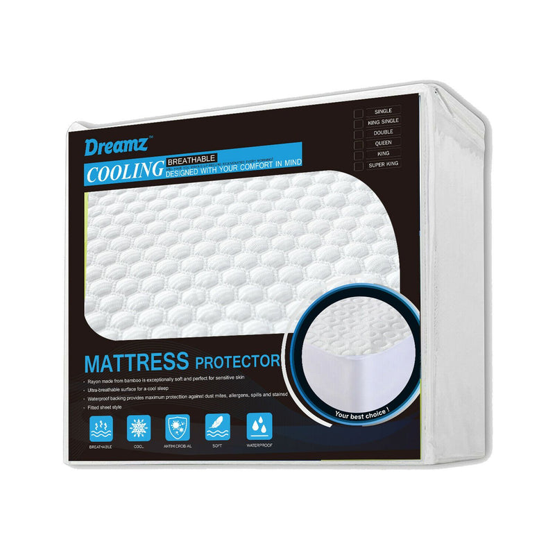 DreamZ Mattress Protector Topper Polyester Cool Cover Waterproof King Single