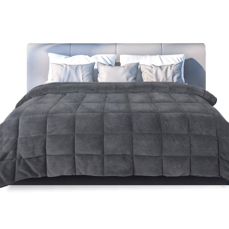 DreamZ Quilt Doona Comforter Blanket Velvet Winter Warm King Bedding Grey 500GSM Payday Deals