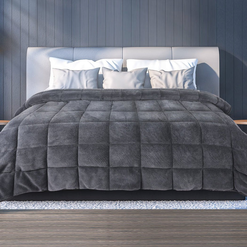 DreamZ Quilt Doona Comforter Blanket Velvet Winter Warm Queen Bedding Grey Payday Deals