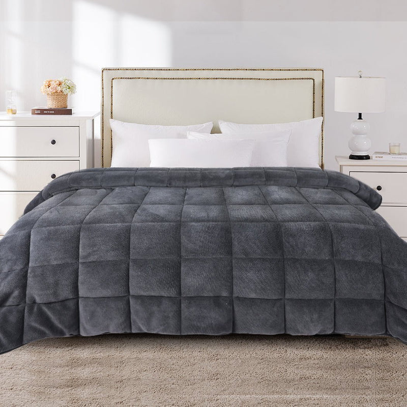 DreamZ Quilt Doona Comforter Blanket Velvet Winter Warm Queen Bedding Grey Payday Deals