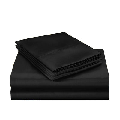 DreamZ Silky Satin Quilt Cover Set Bedspread Pillowcases Summer Double Black
