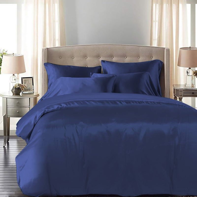 DreamZ Silky Satin Quilt Cover Set Bedspread Pillowcases Summer Double Blue Payday Deals