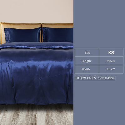 DreamZ Silky Satin Quilt Cover Set Bedspread Pillowcases Summer King Single Blue Payday Deals
